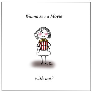 Quer ver um filme? Cartão de felicitações quebra-gelo, arte original, embelezado à mão, glitter, ele, ela, eles/elas, engraçado, interior em branco, namoro