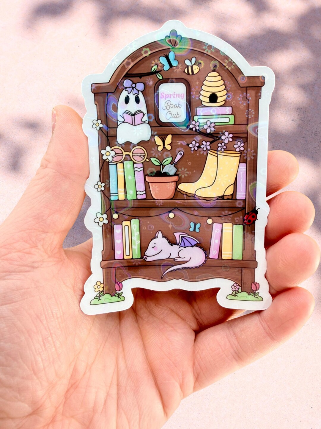 Spring Bookcase Spring Bookcase Ghost Sticker – Cute Reading Vinyl – Butterfly Overlay ...