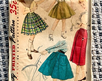 Vintage 50's Simplicity 1783 Girls' Skirts Size 12 Waist 25