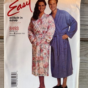 UNCUT Easy McCall's 8493 Misses' Men's Teens' Robes, Size L-XL Bust 40 42 44 46 image 1