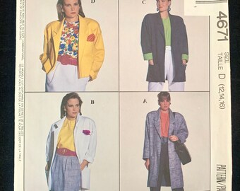 UNCUT FF Vintage 90's Easy McCall's 4671 Women's Jacket, Size 12 14 16