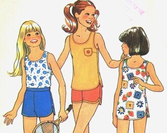 vintage 70's UNCUT girls TENNIS dress, top, and shorts, simplicity 7558, size 10, SIMPLE to sew