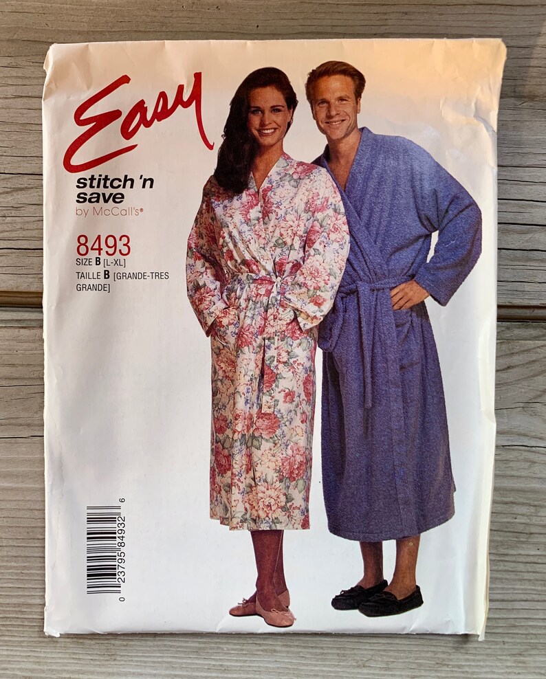 UNCUT Easy McCall's 8493 Misses' Men's Teens' Robes, Size L-XL Bust 40 42 44 46 image 1