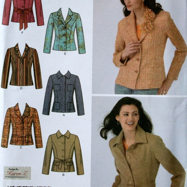 Simplicity 4491 lined Jacket with Collar variations, UNCUT, size 8 10 12 14 16, bust 31.5  32.5  34 36 38