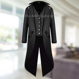 Black Steampunk Gothic Tailcoat for Men – Retro Victorian Long Jacket, Custom Medieval Frock Coat, Halloween Costume, Vintage Gift