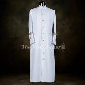Batina clerical masculina: acabamento dourado, punho cruzado bordado, poliéster superfino