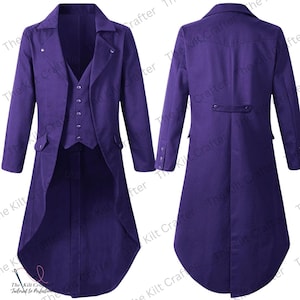 Purple Victorian Joker Style Tailcoat | Men&#39;s Gothic Cosplay Long Coat | Halloween Steampunk Vintage Costume Jacket”