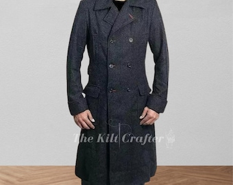 Black Wool Blend Trench Coat: Double-breasted Steampunk Overcoat