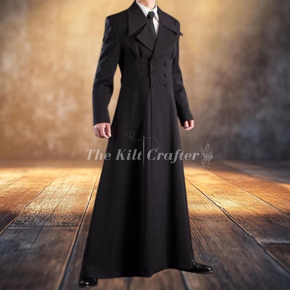 Men's Black Wool Gothic Overcoat: Double-breasted Steampunk Trench
