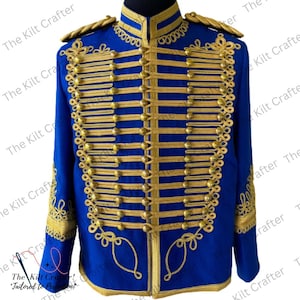 Handmade Navy Blue Napoleonic Hussar Gold Braided Military Jacket | Jimi Hendrix Style Coat | Custom Parade Uniform