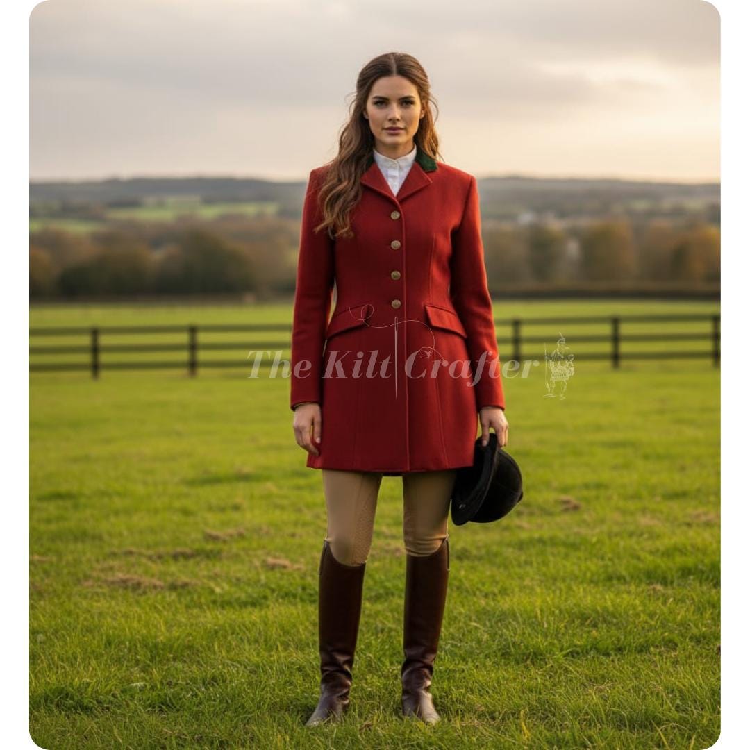 Custom Women's Maroon Wool Riding Coat, British Equestrian Jacket ...