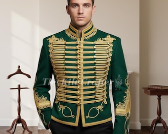 Men's Napoleonic Hussar Jacket | Handmade Wool Gold Braided Parade Coat