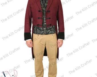 Handmade Burgundy Regency Tailcoat: Jane Austen Reenactment Costume