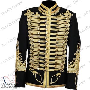 Men’s Navy Blue Napoleonic Hussar Military Gold Braided Jacket | Jimi Hendrix Style Coat | Custom Parade Uniform Hussar Jacket