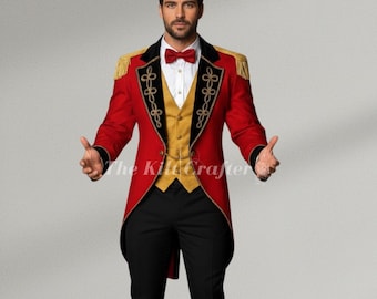 Gothic Steampunk Ringmaster Tailcoat Jacket | Burlesque Circus Costume | Barnum-Inspired Carnival Outfit for Cosplay & Events