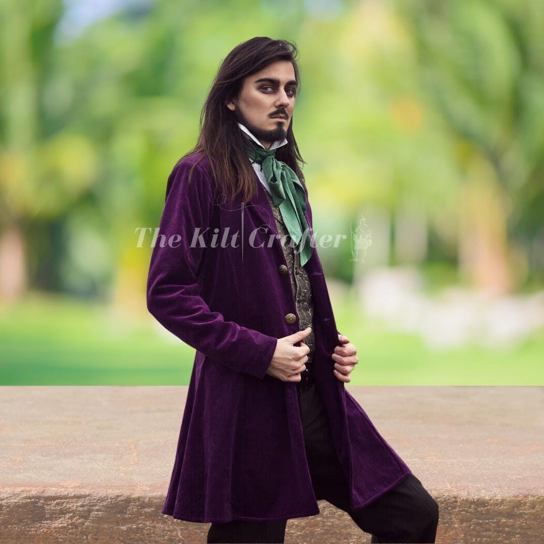 papier × FREAK'S STORE Trois Dress Coat Handmade Purple Velvet Frock Coat: Gothic Victorian Steampunk