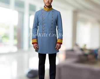 Custom Prussian Officer Tunic | Light Blue Military Coat, Red Trim