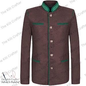 Brown German Bavarian Jacket Traditional Trachten Lederhosen Jacket Men&#39;s Oktoberfest Austrian Traditional Tyrol Loden Blazer Wool Jacket