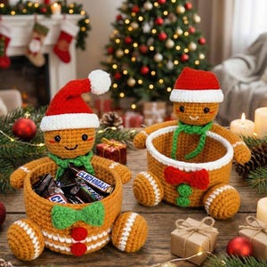 Crochet Christmas Gingerbread Basket Pattern, Amigurumi Cookie Candy Bowl, DIY Holiday Decor Container, Festive Table Centerpiece Gift PDF