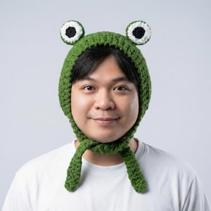 Handmade Crochet Frog Headband, Frog Earmuff Beanie, Wool Knit Hat for Kids & Adults