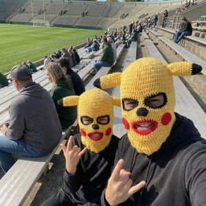 Funny Pikachu Crochet Beanie Balaclava, Pokemon Ski Mask, Quirky Halloween Costume, Weird Handmade Face Mask, Gag Gift for Pokemon Fans Mask