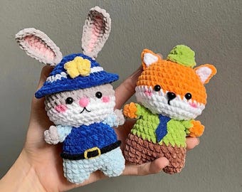 Nick and Judy Zootopia Crochet Keychains: Soft Amigurumi Set of 2