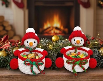 Crochet Snowman Basket Pattern PDF | Christmas Amigurumi Decor & Holiday Storage DIY Tutorial