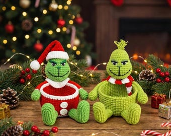 Crochet Christmas Grinch Basket Pattern, Amigurumi Green Monster Candy Bowl, DIY Holiday Decor Container, Festive Table Centerpiece Gift PDF