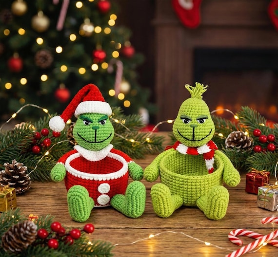 Crochet Christmas Grinch Basket Pattern, Amigurumi Green Monster Candy Bowl, DIY Holiday Decor Container, Festive Table Centerpiece Gift PDF