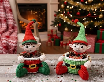 Crochet Christmas Elf Basket Pattern: Amigurumi Candy Bowl Tutorial PDF, Holiday Storage Decor