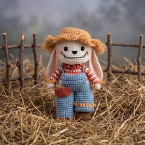 Patrón de ganchillo de conejito espantapájaros: Tutorial en PDF de conejo amigurumi de Halloween