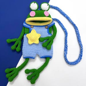Bolso de crochet con forma de rana boca grande: bolso bandolera con un divertido animal y un monedero peculiar
