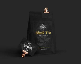 Edytowalny szablon etykiety na czarną herbatę - Canva Premium Tea Bag Packaging - Natychmiastowe pobranie - Naklejki z luźnymi liśćmi do wydrukowania