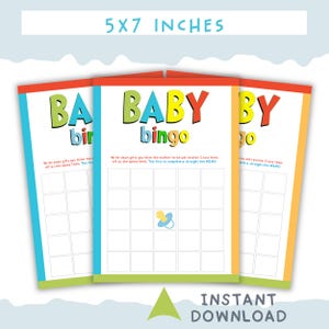 Juego de bingo para baby shower con colores primarios, imprimible, descarga instantánea, actividad para baby shower, lista para imprimir, divertida tarjeta de juego para fiesta unisex, diseños TK