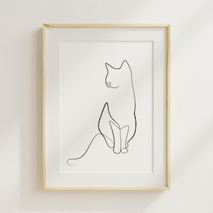 One Line Cat Drawing, Single Line Art, Cat Lover's Tattoo, Minimalist Cat Painting, B&W Art, Continuous Line Art, Abstract Wall Art