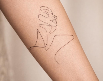 Abstrakcyjna, minimalistyczna sztuka rysowania twarzy, minimalistyczny tatuaż, nowoczesny rysunek do druku, artystyczny tatuaż, rysunek jedną linią, elegancki tatuaż, tatuaż wolności