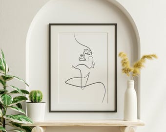 Grafika artystyczna z wizerunkiem kobiety, minimalistyczny rysunek twarzy kobiety (pobranie cyfrowe)