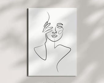 Minimalistyczny wydruk artystyczny z linią twarzy kobiety (pobranie cyfrowe)