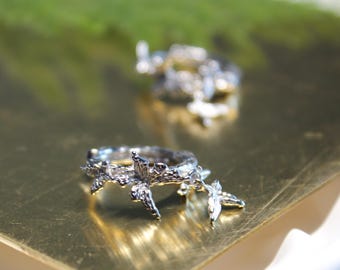 925 Sterling Silver Butterfly Hoop Earrings, Nature Inspired Textured Silver Earrings, Unique Handmade Jewelry Gift for Her