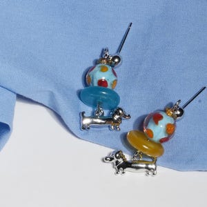 Cute Dachshund Dangle & Drop Earrings with Colorful Glass Beads, Gift for Her, Unique Gift image 3