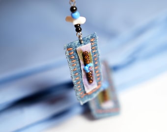 Hand-crafted Bohemian-Inspired Fabric Dangle Earrings in Retro Design, Gift for Her, Unique Jewelry for Women