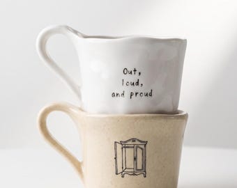 Custom Pride Mug, Personalized LGBTQ Coffee Cup, Out and Proud Mug, Coming Out Gift, Queer Ceramic Mug