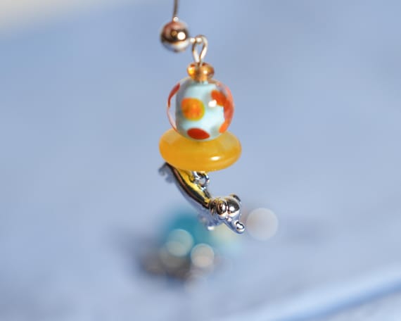 Cute Dachshund Dangle & Drop Earrings with Colorful Glass Beads, Gift for Her, Unique Gift