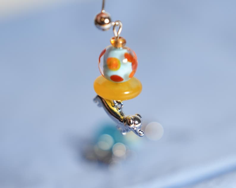 Cute Dachshund Dangle & Drop Earrings with Colorful Glass Beads, Gift for Her, Unique Gift image 1