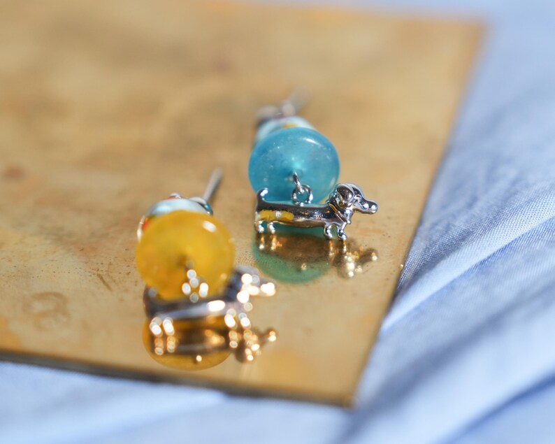 Cute Dachshund Dangle & Drop Earrings with Colorful Glass Beads, Gift for Her, Unique Gift image 4