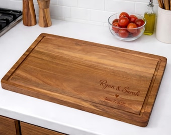 Personalized Acacia Wood Cutting Board, Custom Engraved Chopping Board, Housewarming Gift for New Home & Kitchen