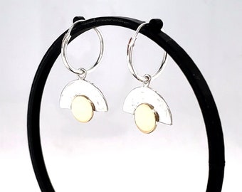 Siga Gold & Sterling Silver Hoop Earrings | Summer Solstice Earrings | Silver Gold Modernist Hoops