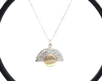 Siga Silver & 9K Gold Sunburst Pendant Necklace | Summer Solstice Pendant | Silver Gold Sun Necklace | Art Deco Sun Pendant