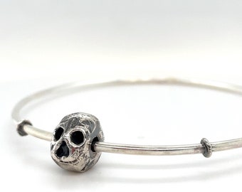 Memento Mori Bangle | Solid Silver Spinning Skull Bangle