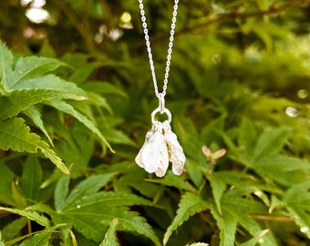 Sterling silver Acer seeds pendant / Japanese maple seed pod necklace /sycamore keys pendant